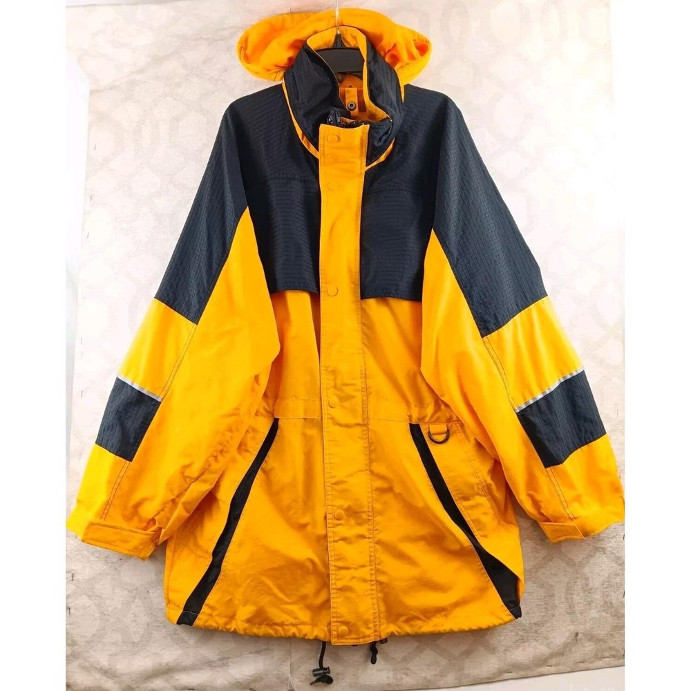 Cintas Uniform People Men Small Yellow Black Hooded Utility Parka Jacket Vintage